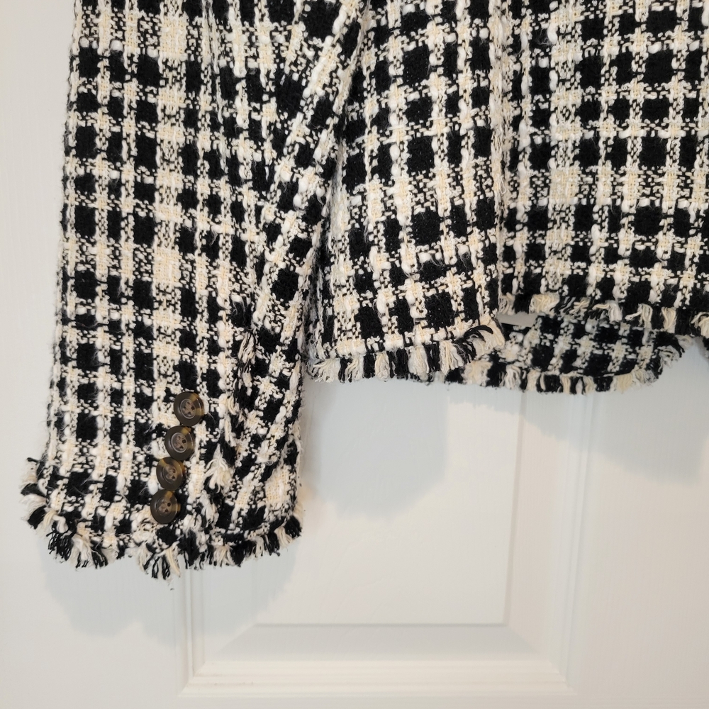 ANN TAYLOR TWEED Yellow Black and White Plaid Women's Blazer Sz 10 - Picture 10 of 15